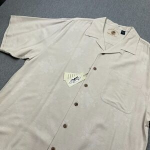 Eagle Dry Goods Silk Hawaiian Camp Shirt Mens Large Light Beige *LOGO* NEW‎